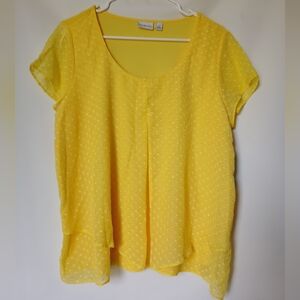 Kim Rogers Womens Short Sleeve Blouse Size L Color Yellow Texture Polka Dot